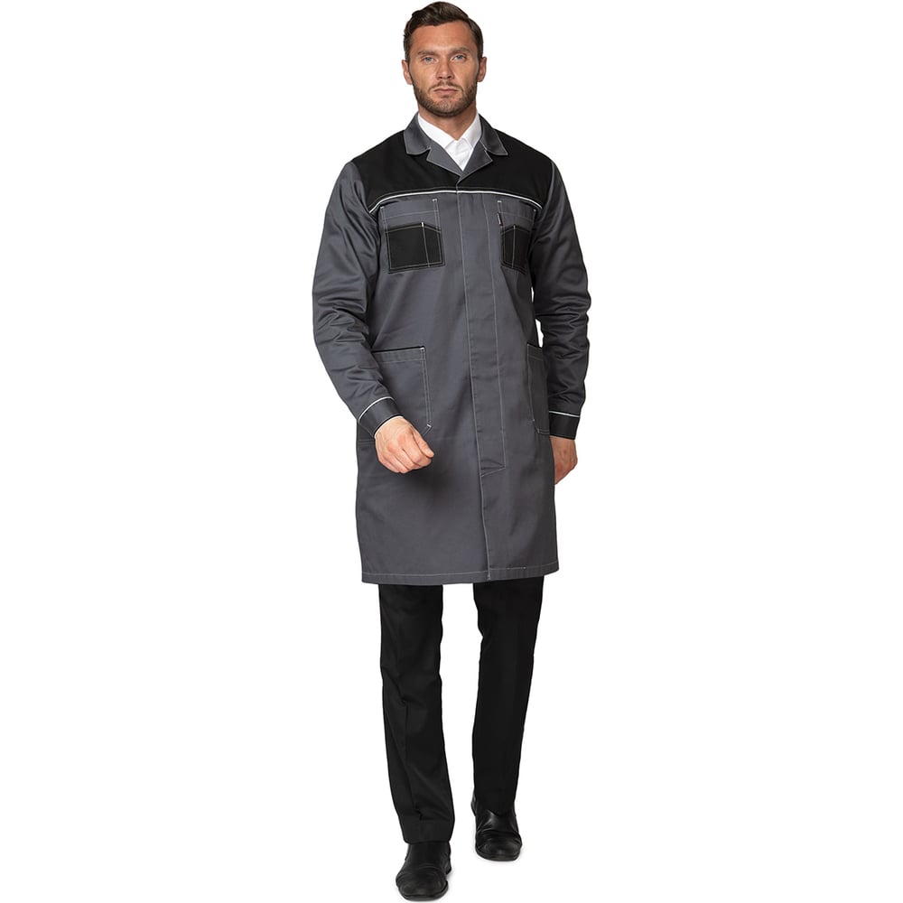 Изображение товара Мужской халат ИТР Прабо 60-62 см серый/черный водоотталкивающая пропитка