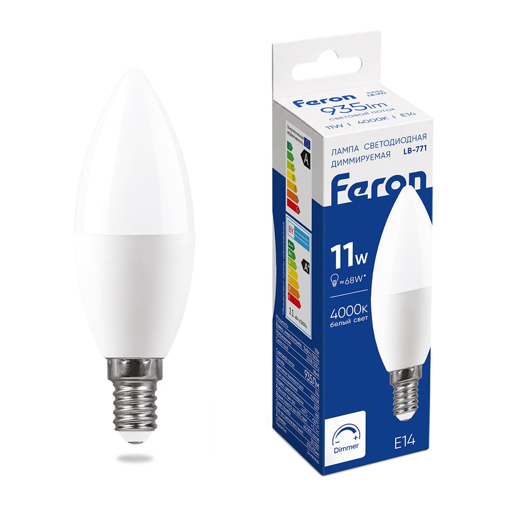 Изображение товара Лампа светодиодная FERON диммируемая LB-771 Свеча E14 11W 230V 4000K, 51056 Изображение товара Лампа светодиодная FERON диммируемая LB-771 Свеча E14 11W 230V 4000K, 51056