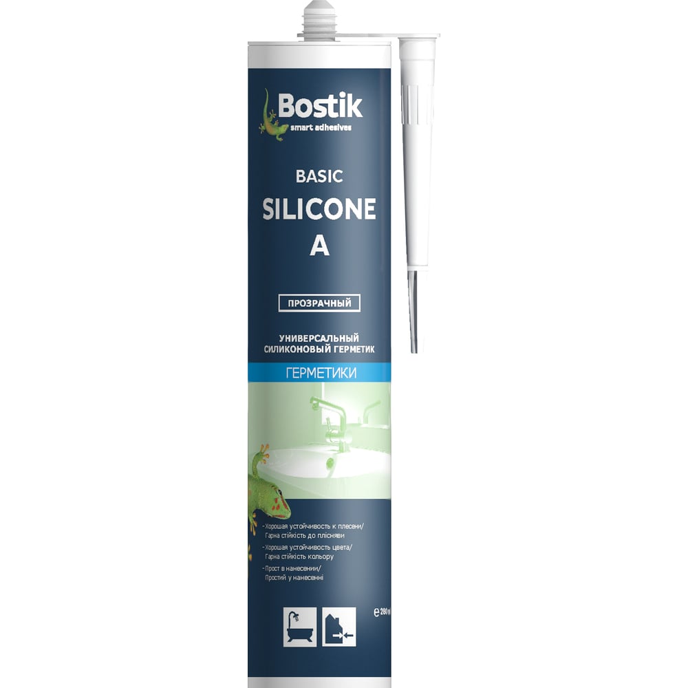 фото Универсальный силиконовый герметик bostik basic silicone a прозрачный, 0.28 л 30607608