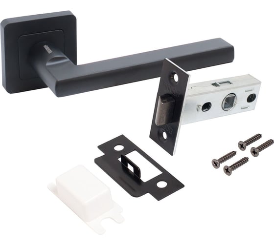 Изображение товара Комплект ручка и защелка Аллюр АРТ "ВЕНСАН" BL+L45-8 BL (26150/S45) матовый черный 15198