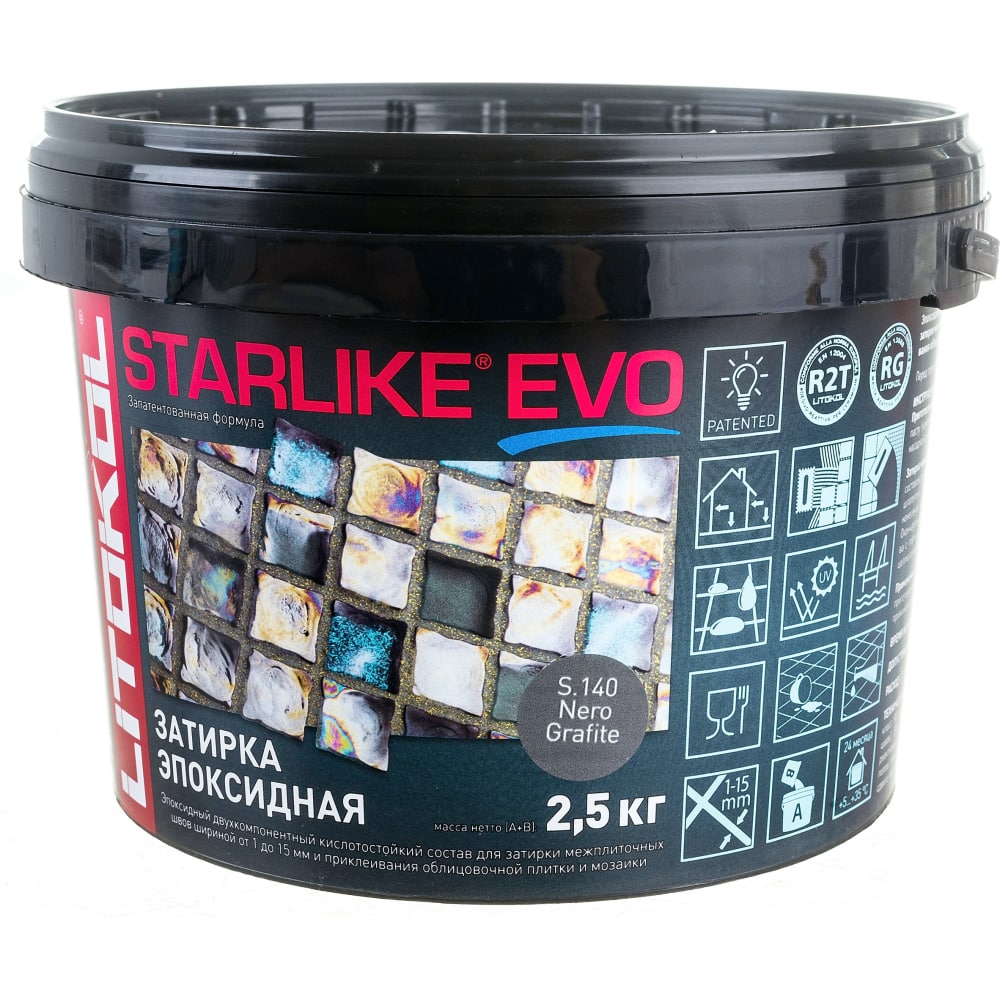 Эпоксидный состав для укладки и затирки мозаики и керамической плитки LITOKOL STARLIKE EVO S.140 NERO GRAFITE