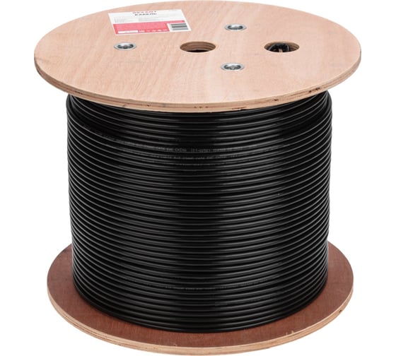 Изображение товара Кабель витая пара REXANT U/UTP, CAT 6, PE, 4PR, 23AWG, OUTDOOR, SOLID, черный, 305м 01-0058