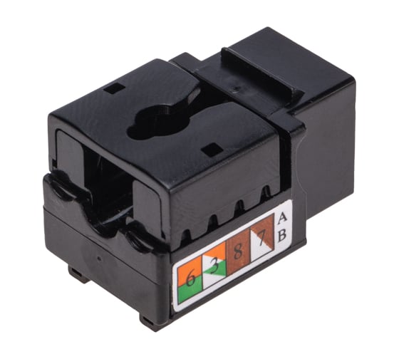 Изображение товара Модуль Keystone Jack RJ-45 CAT 6 неэкранированный 110 IDC тип 90 градусов, черный REXANT 02-0255
