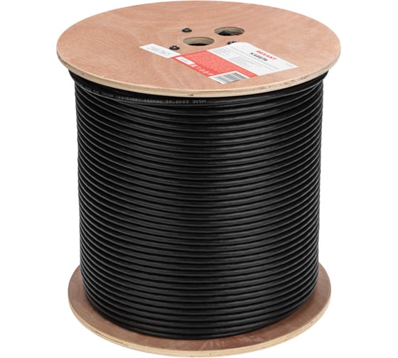 Изображение товара Кабель витая пара REXANT F/UTP, CAT 6, PE, 4PR, 23AWG, OUTDOOR, SOLID, черный, 305м 01-0158