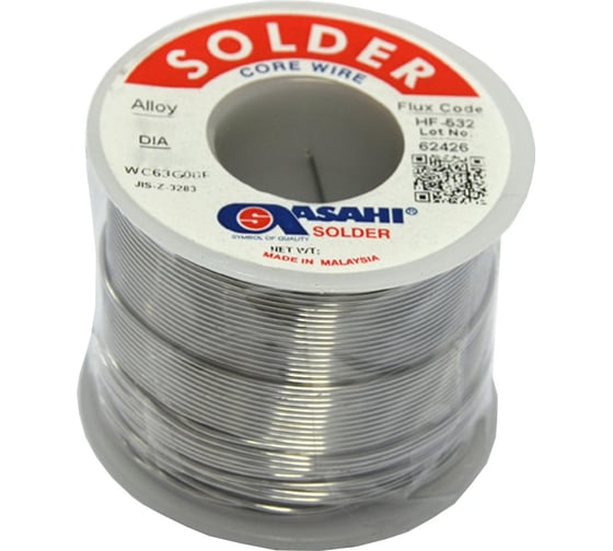 Изображение товара Припой (0.6 мм, 0.25 кг, Sn63/Pb37, HF532, флюс безотм. RMA) ASAHI 00-00004310