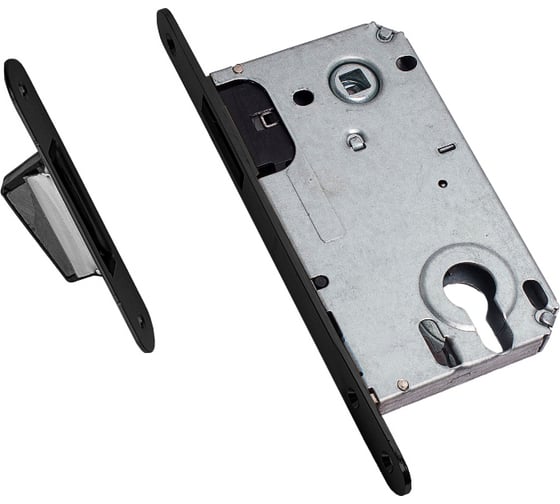 Изображение товара Защелка врезная Trodos CX8550ET с фиксацией под цилиндр с овал. планкой, магнит, черный матовый 202216