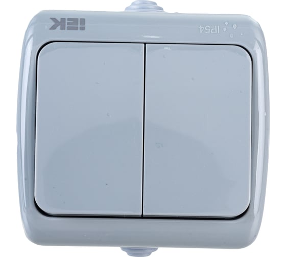 Изображение товара Двухклавишный выключатель IEK ВС-20-2-0-A, открытой установки, 10А, IP54, AQUATIC EVA20-K03-10-54