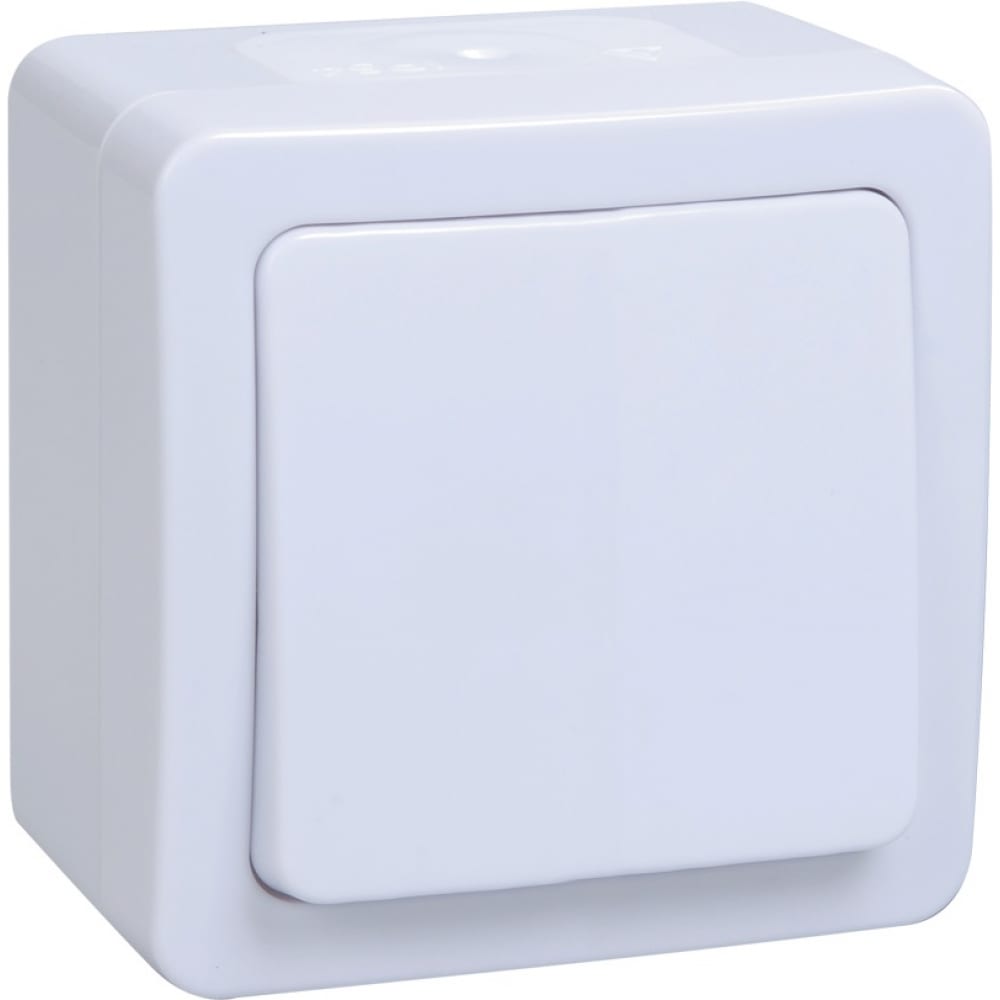 фото Одноклавишный кнопочный выключатель iek всп20-1-0-гпб, проходной, открытой установки, ip54, цвет клавиш белый, гермес plus evmp12-k01-10-54-ec
