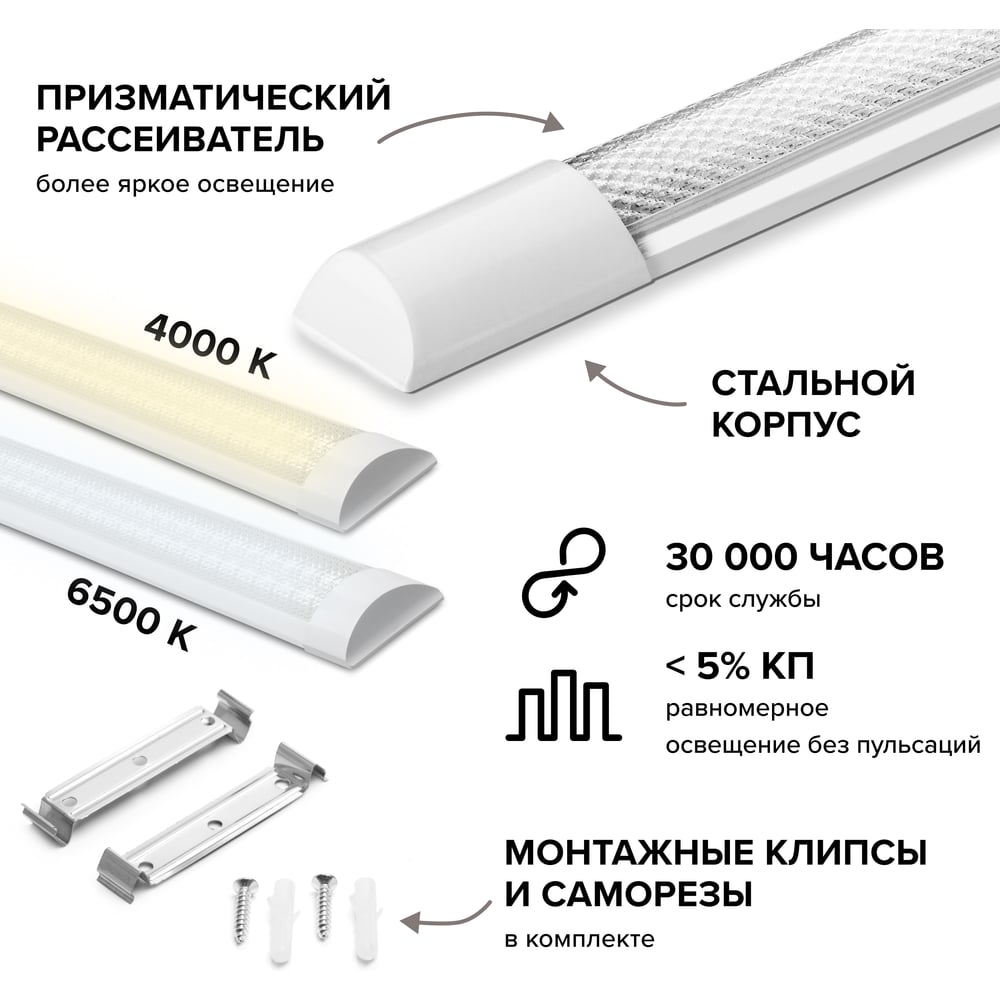 Изображение товара Светодиодный линейный светильник Wolta LED 45Вт 4000К IP40 для потолка и стены