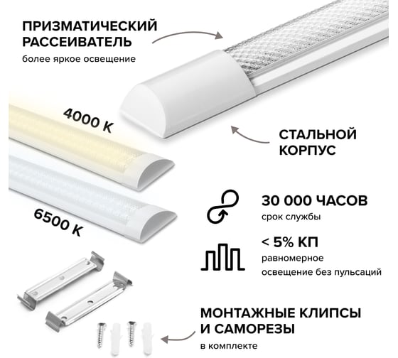 Изображение товара Светодиодный линейный светильник Wolta LED 45Вт, 4000К Дневной свет, IP40 WLFS45W04