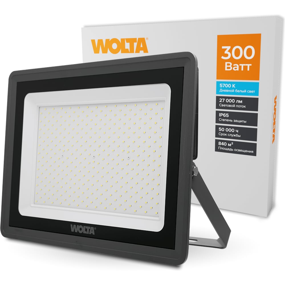 Изображение товара Светодиодный прожектор Wolta 300Вт с холодным белым светом IP65