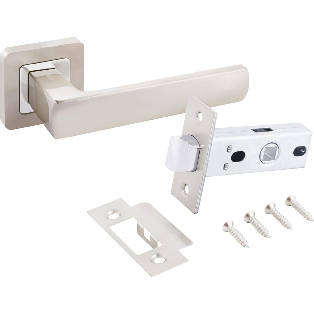 Изображение товара Комплект ручка и защелка Аллюр АРТ КОЛОМБО для межкомнатных дверей матовый никель