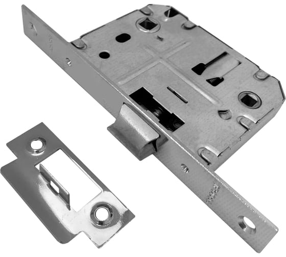 Изображение товара Защелка врезная Trodos PE70 с фиксацией под поворотную ручку с прямоугольной планкой, металл, хром 202136