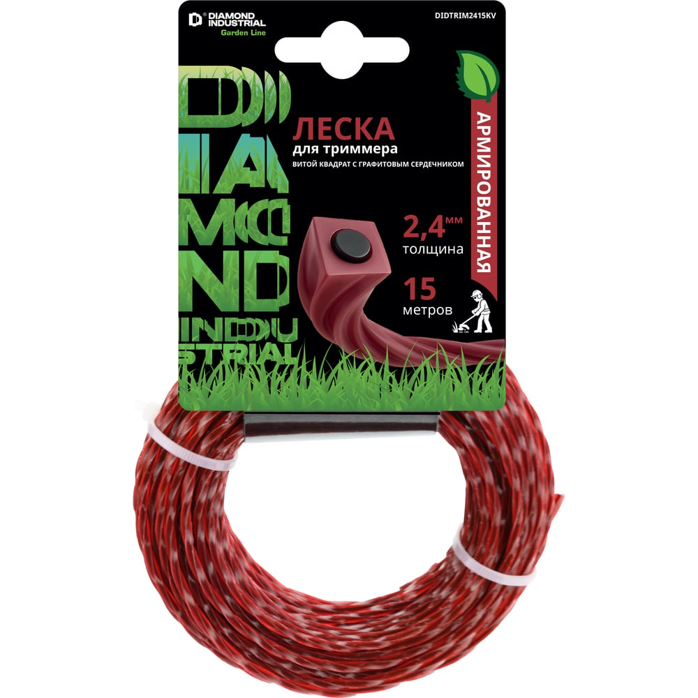 Изображение товара Леска для триммера 2.4 мм 15 м армированная квадратная Diamond Industrial