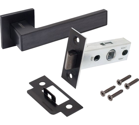 Изображение товара Комплект ручка и защелка Аллюр АРТ "ЛАНА" BL/BL+L45-8 BL (86150/S45) матовый черный 15709