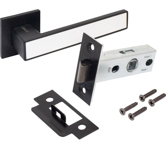 Изображение товара Комплект ручка и защелка Аллюр АРТ "ЛАНА" BL/W+L45-8 BL (861511/S45) матовый черный/белый 15711