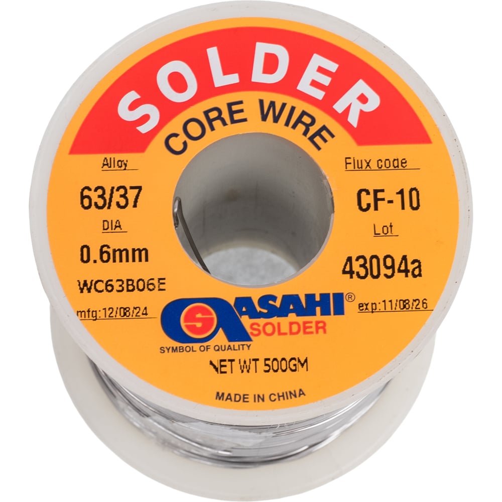 Изображение товара Припой ASAHI 0.6 мм 0.5 кг Sn63/Pb37 с флюсом RA