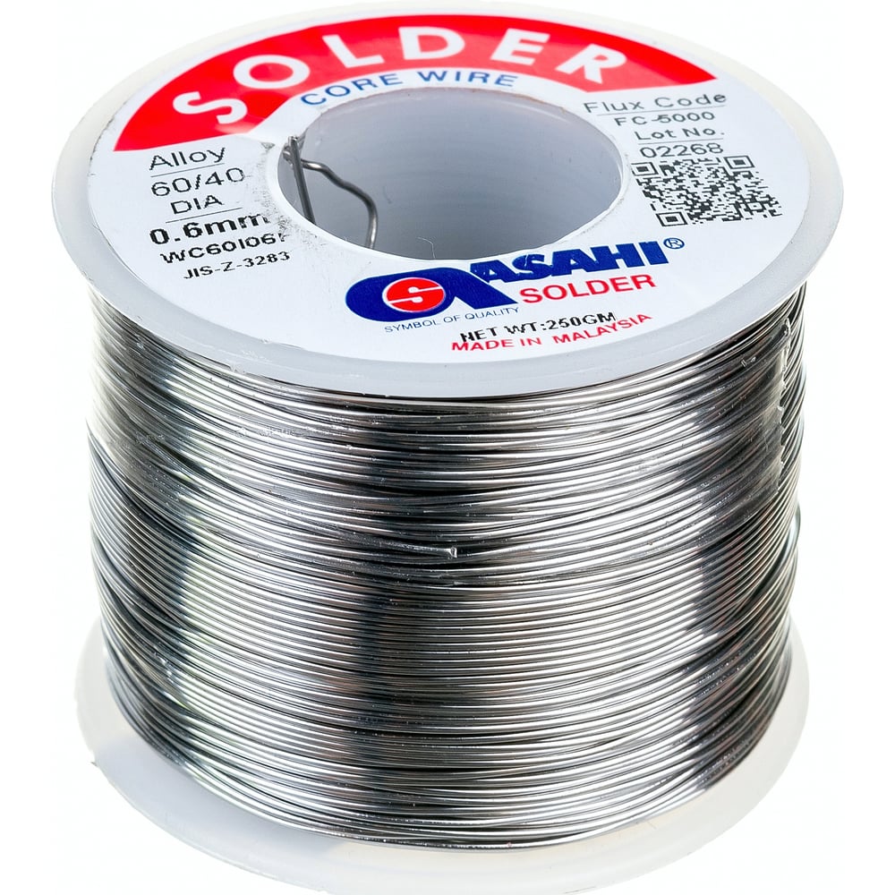 Изображение товара Припой мягкий в проволоке с флюсом 0.6 мм ASAHI FC5000 0.25 кг