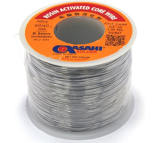 Изображение товара Припой (0.5 мм, 0.25 кг, Sn60/Pb40, CF10 флюс RA) ASAHI 00-00000059
