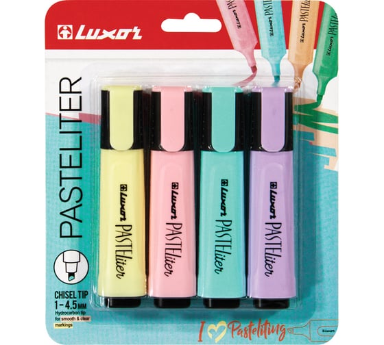 Изображение товара Набор текстовыделителей Luxor "Pasteliter" 04 цв., 1-5 мм, блистер 299579