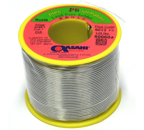 Изображение товара Припой (0,5мм 0,25кг Sn99,3/0,7Cu 5013 флюс безотм. RMA бессв) ASAHI 00-00001889