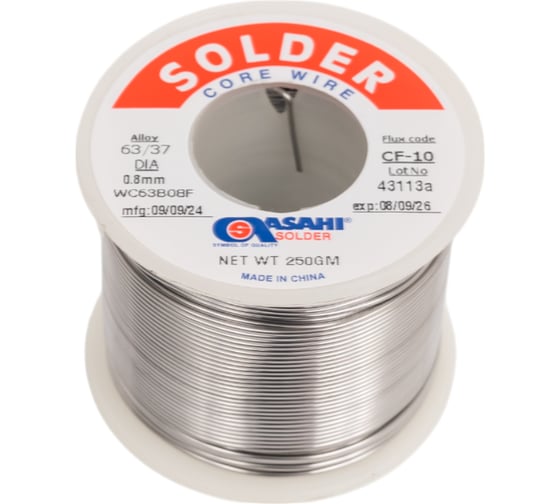 Изображение товара Припой (0.8 мм, 0.25 кг, Sn63/Pb37, CF10, флюс RA) ASAHI 00-00000064