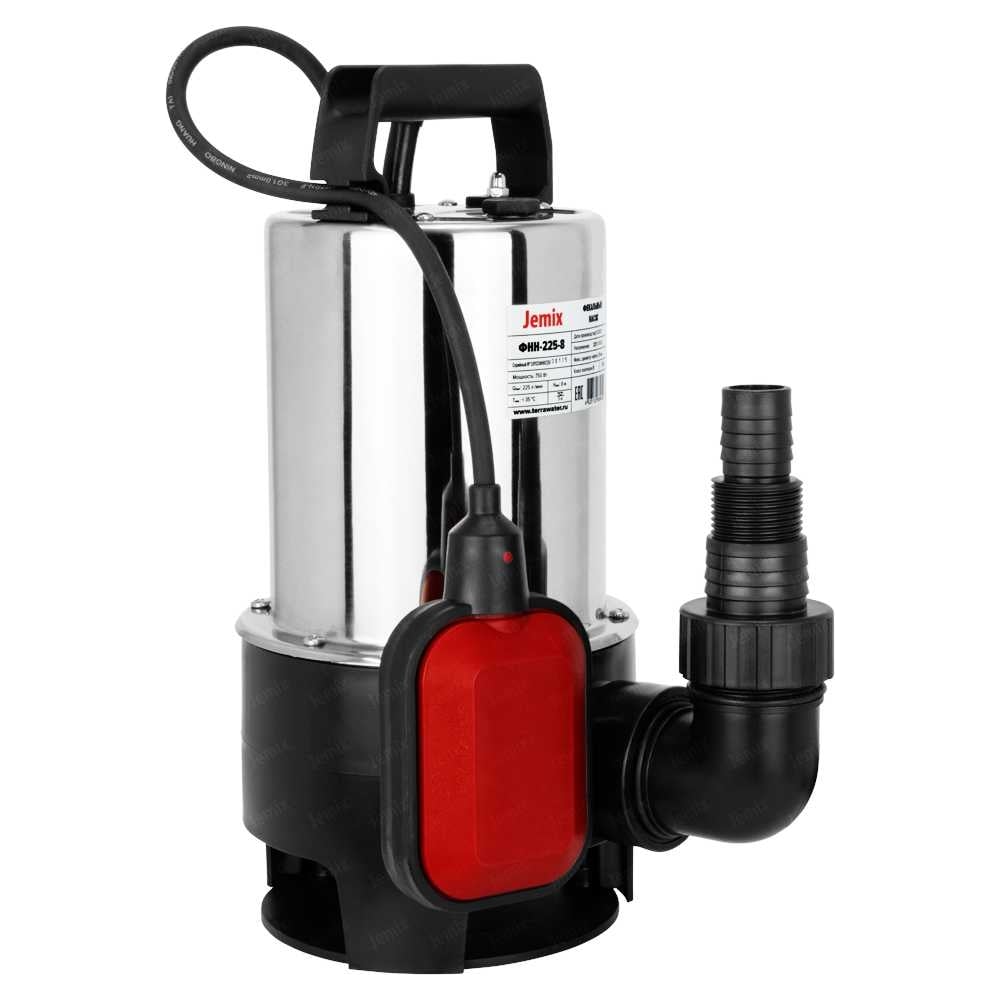 Изображение товара Насос фекальный JEMIX нержавеющая сталь, 0.4КВт, напор 5 м, производительность 7.5 куб.м/час, диаметр всасываемых частиц 35 мм ФНН-125-5