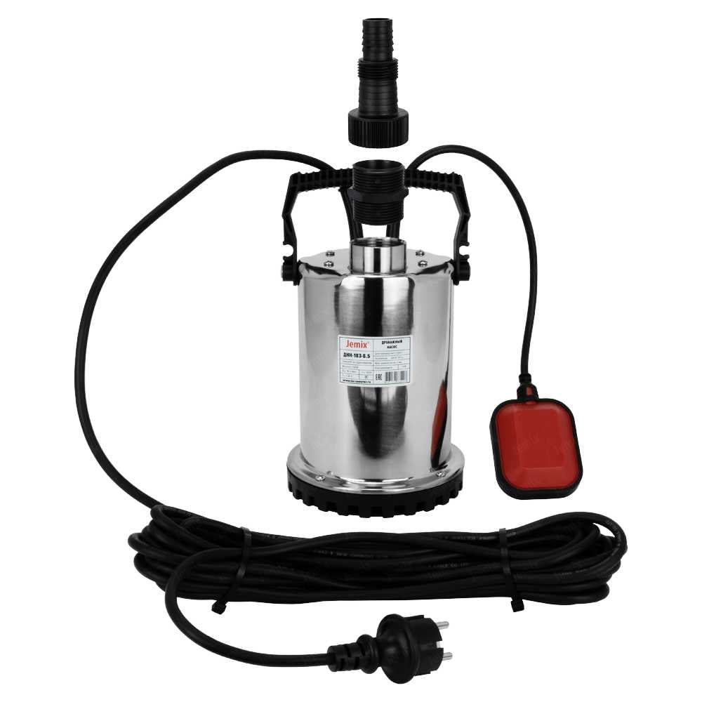 Изображение товара Насос дренажный JEMIX нержавеющая сталь, 0.75КВт, напор 8.5 м, производительность11 куб.м/час, диаметр всасываемых частиц 5 мм ДНН-183-8,5 Изображение товара Насос дренажный JEMIX нержавеющая сталь, 0.75КВт, напор 8.5 м, производительность11 куб.м/час, диаметр всасываемых частиц 5 мм ДНН-183-8,5