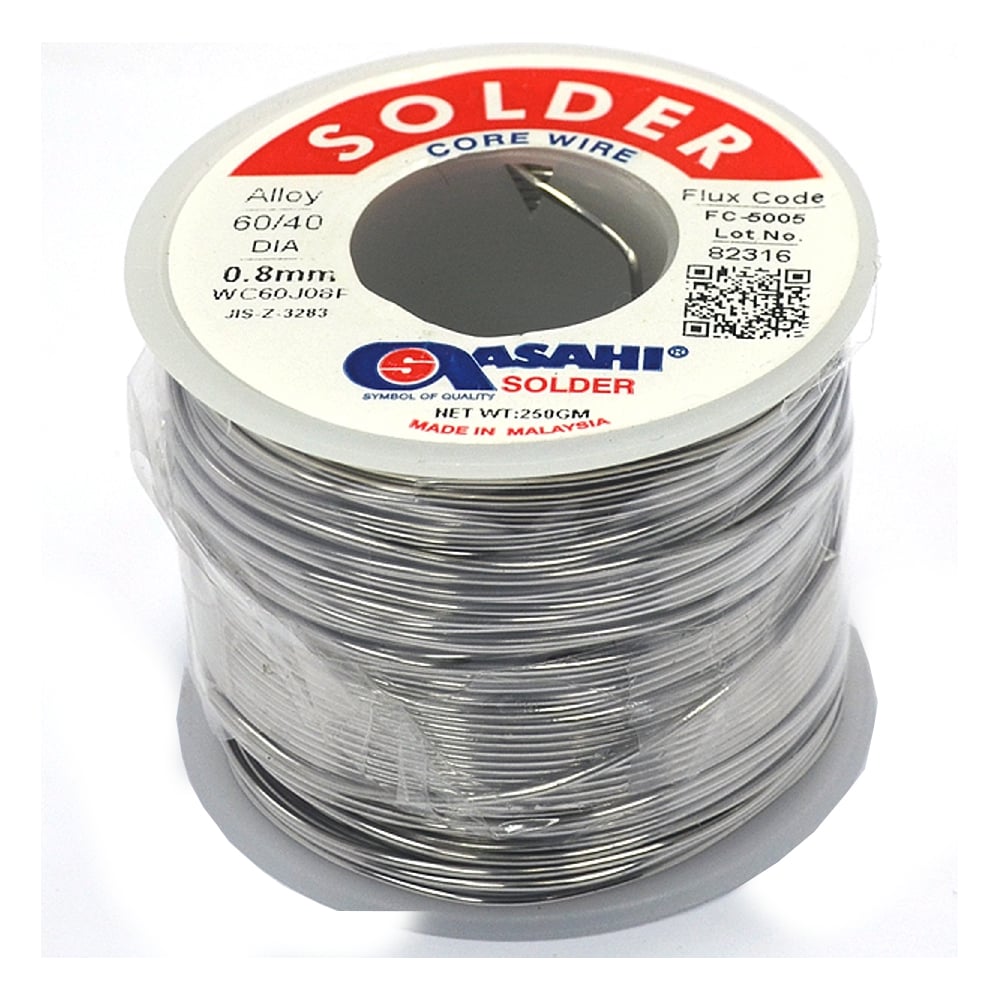 Изображение товара Припой мягкий 0.8 мм 0.25 кг Sn60/Pb40 с флюсом и канифолью ASAHI FC5005