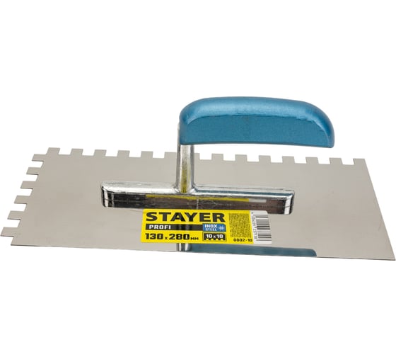 Изображение товара Гладилка Stayer Profi штукатурная, 130x280 мм, 10x10 мм, зубчатая, нержавеющая сталь 0802-10