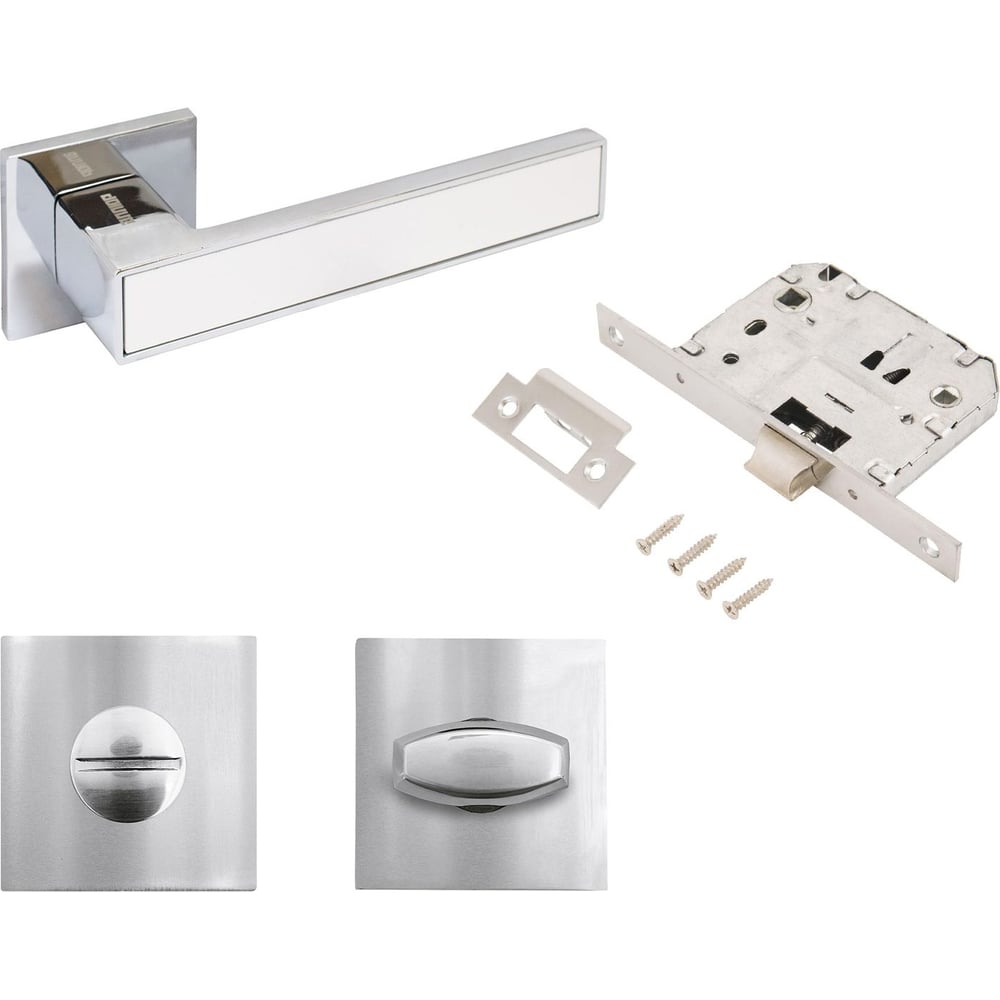 Изображение товара Комплект ручек и защелок с фиксацией Аллюр АРТ ЛАНА хром белый