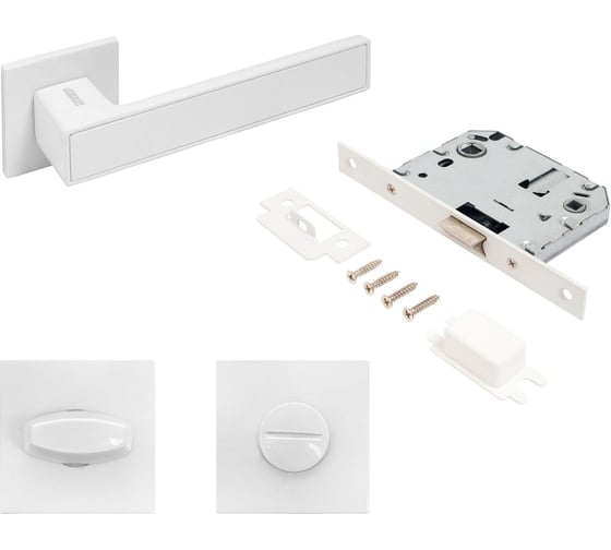 Изображение товара Комплект ручка и защелка с фиксацией Аллюр АРТ "ЛАНА" W/W +L7050S W+BK-S2 W (86110/S7050) матовый белый 15716