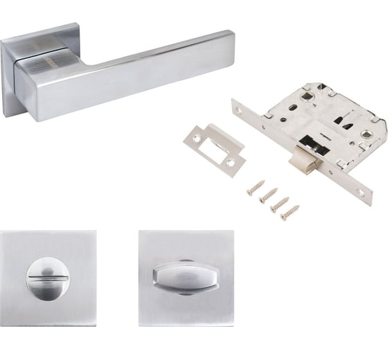 Изображение товара Комплект ручка и защелка с фиксацией Аллюр АРТ "РИНГО" SC+L7050S SC+BK-S2 SC (8390/S7050) матовый хром 15726