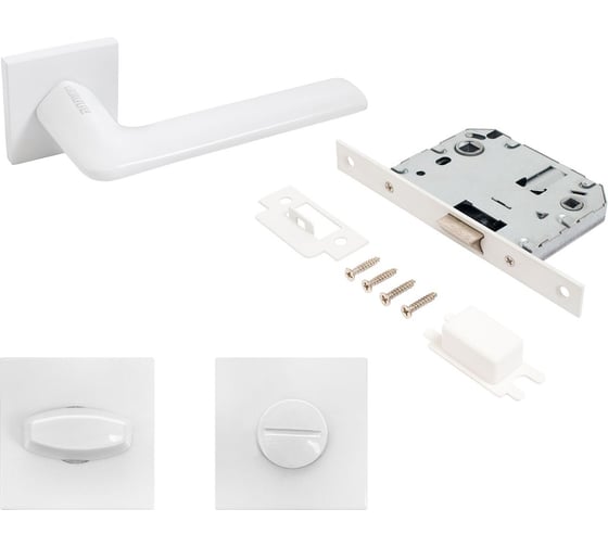 Изображение товара Комплект ручка и защелка с фиксацией Аллюр АРТ "ТИНА" W+L7050S W+BK-S2 W (88110/S7050) матовый белый 15722