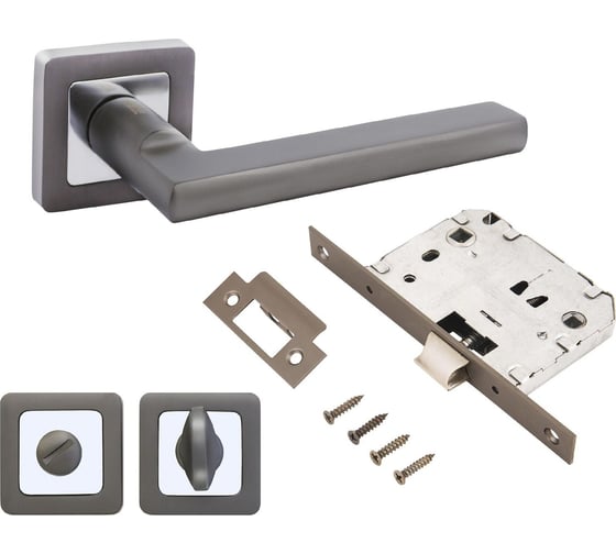 Изображение товара Комплект ручка и защелка с фиксацией Аллюр АРТ "ВЕНСАН" MBN+L7050S MBN+BK-S1 MBN (2640/S7050) графит 14666