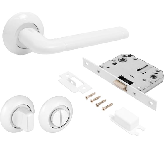 Изображение товара Комплект ручка и защелка с фиксацией Аллюр АРТ "ПОЛО" W+L7050S W+BK-R1 W(15110/S7050) матовый белый 14670