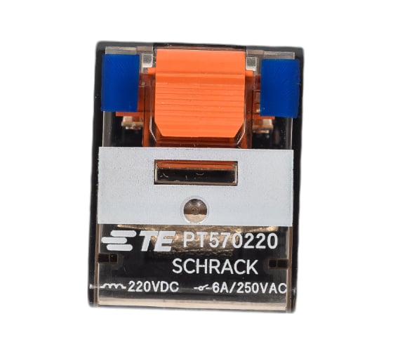 Изображение товара Промежуточное реле Schrack Technik PT, 4 переключающих контакта, 6А, 220VDC артикул Австрия PT570220