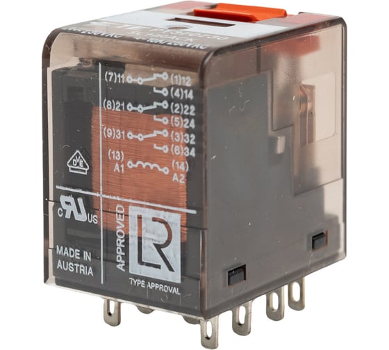 Изображение товара Промежуточное реле Schrack Technik PT, 3 переключающих контакта, 10А, 230VAC артикул Австрия PT370730