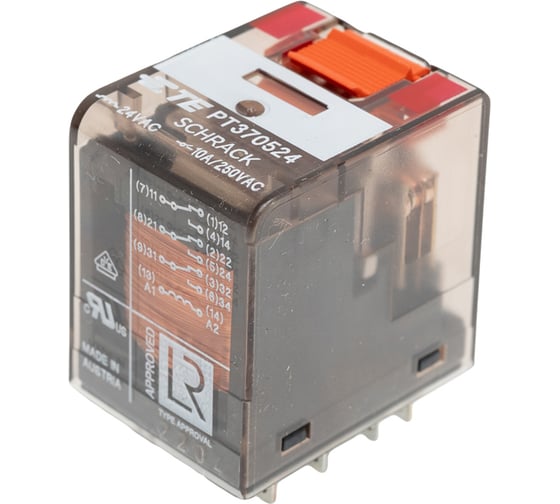 Изображение товара Промежуточное реле Schrack Technik PT, 3 переключающих контакта, 10А, 24VAC артикул Австрия PT370524