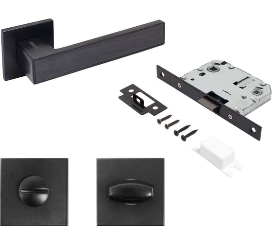 Изображение товара Комплект ручка и защелка с фиксацией Аллюр АРТ "ЛАНА" BL/BL +L7050S BL+BK-S2 BL(86150/S7050) матовый черный 15710