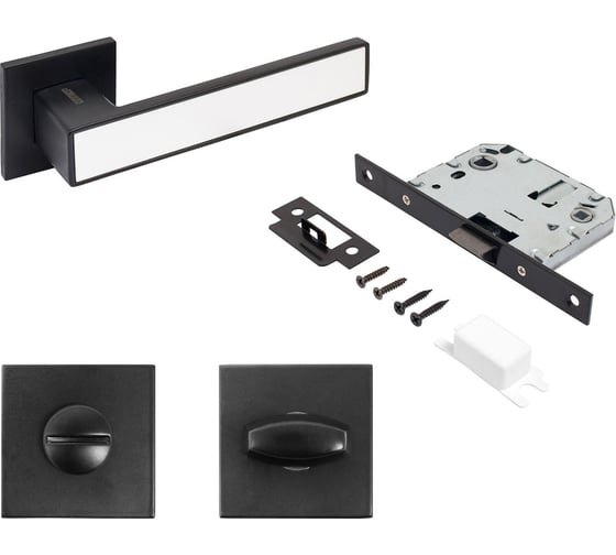 Изображение товара Комплект ручка и защелка с фиксацией Аллюр АРТ "ЛАНА" BL/W+L7050S BL+BK-S2 BL(861511/S7050) матовый черный/белый 15712