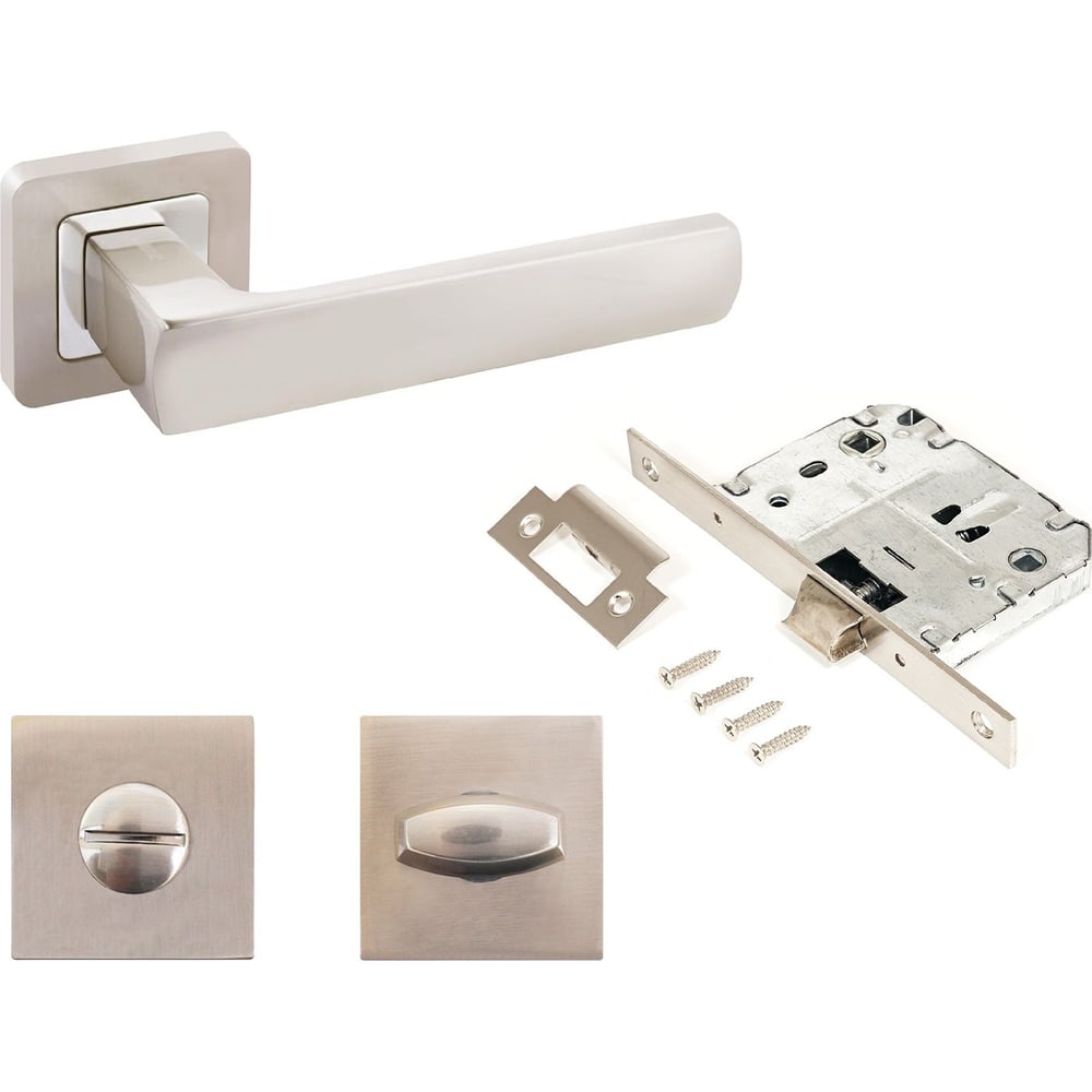 Изображение товара Комплект ручка и защелка с фиксацией Аллюр АРТ КОЛОМБО никель матовый