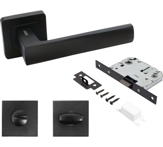 Изображение товара Комплект ручка и защелка с фиксацией Аллюр АРТ "КОЛОМБО" BL+L7050S BL+BK-S1 BL (23150/S7050) матовый черный 15203