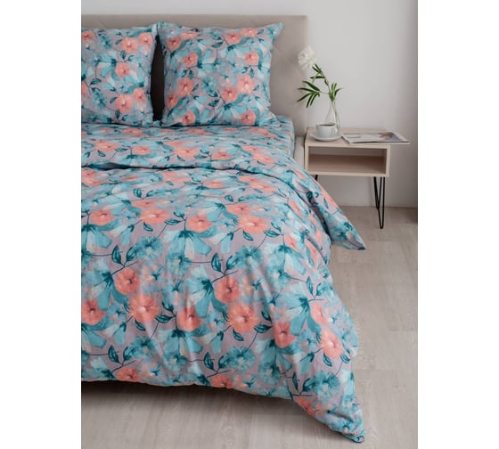 Изображение товара Комплект постельного белья ООО «Текстильная компания «Русский Дом» поплин 972-3 Вальс цветов голубой (20с259), 1,5 спальный РД-00001342