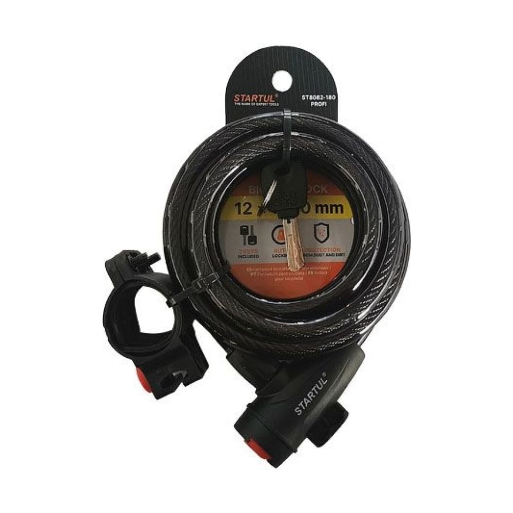 Изображение товара Велосипедный замок STARTUL PROFI ST8082-180 стальной трос влагозащищенный