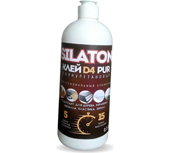 Изображение товара Клей SILATON PUR D4 5.15 Профессиональный столярный, полиуретановый для дерева, 0.5 кг PURD405.15/05