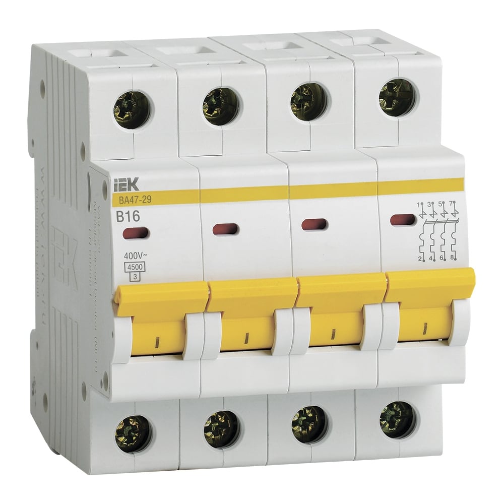 Изображение товара Автоматический выключатель IEK ВА47-29 4Р 16А 4,5кА для распределительных щитов