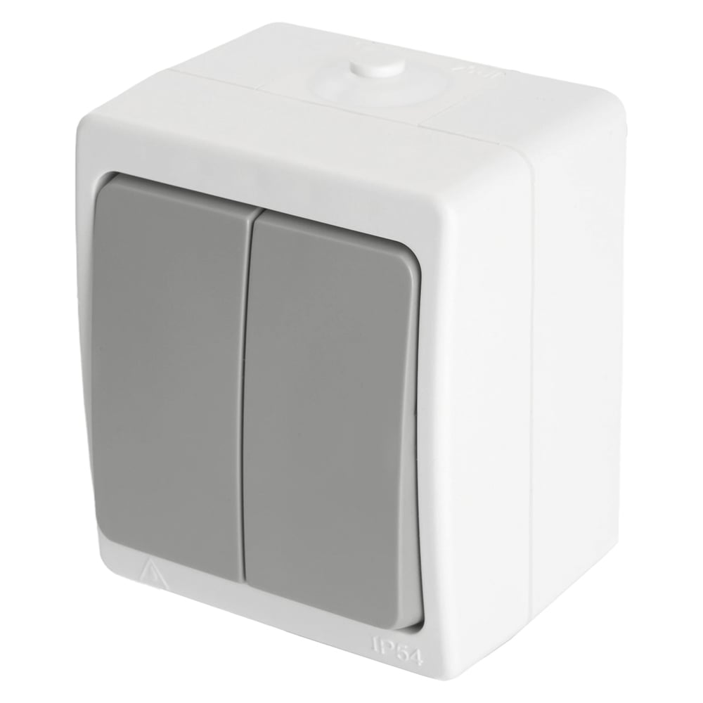 Изображение товара Выключатель 2-клавишный STEKKER 250В, 10А, IP54, белый/серый