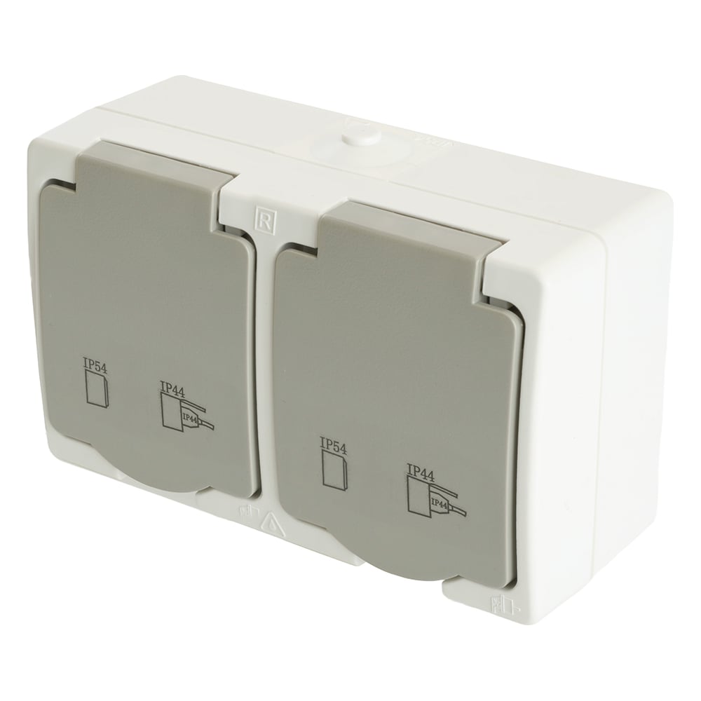 Изображение товара Розетка 2-местная с крышкой STEKKER IP54, 250В, 16А, серия Велена