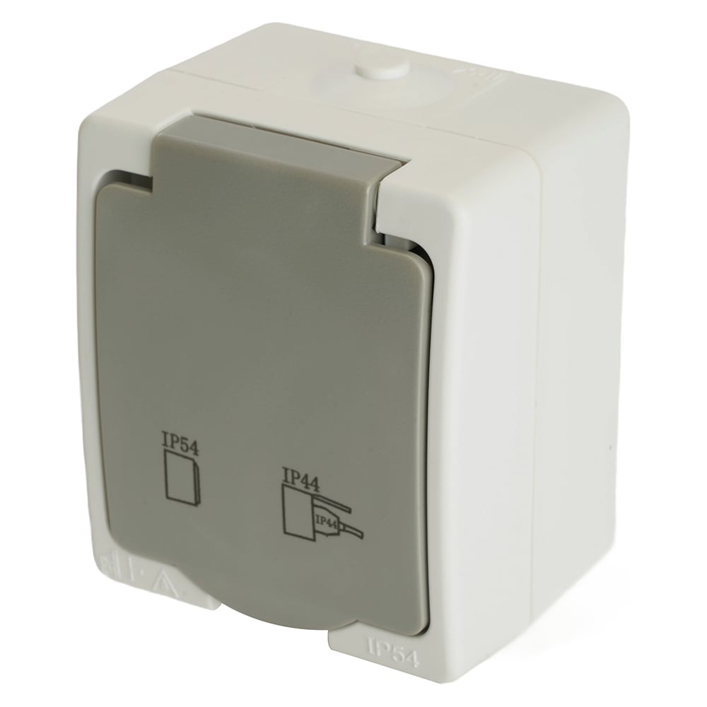 Изображение товара Розетка 1-местная STEKKER с крышкой и заземлением IP54
